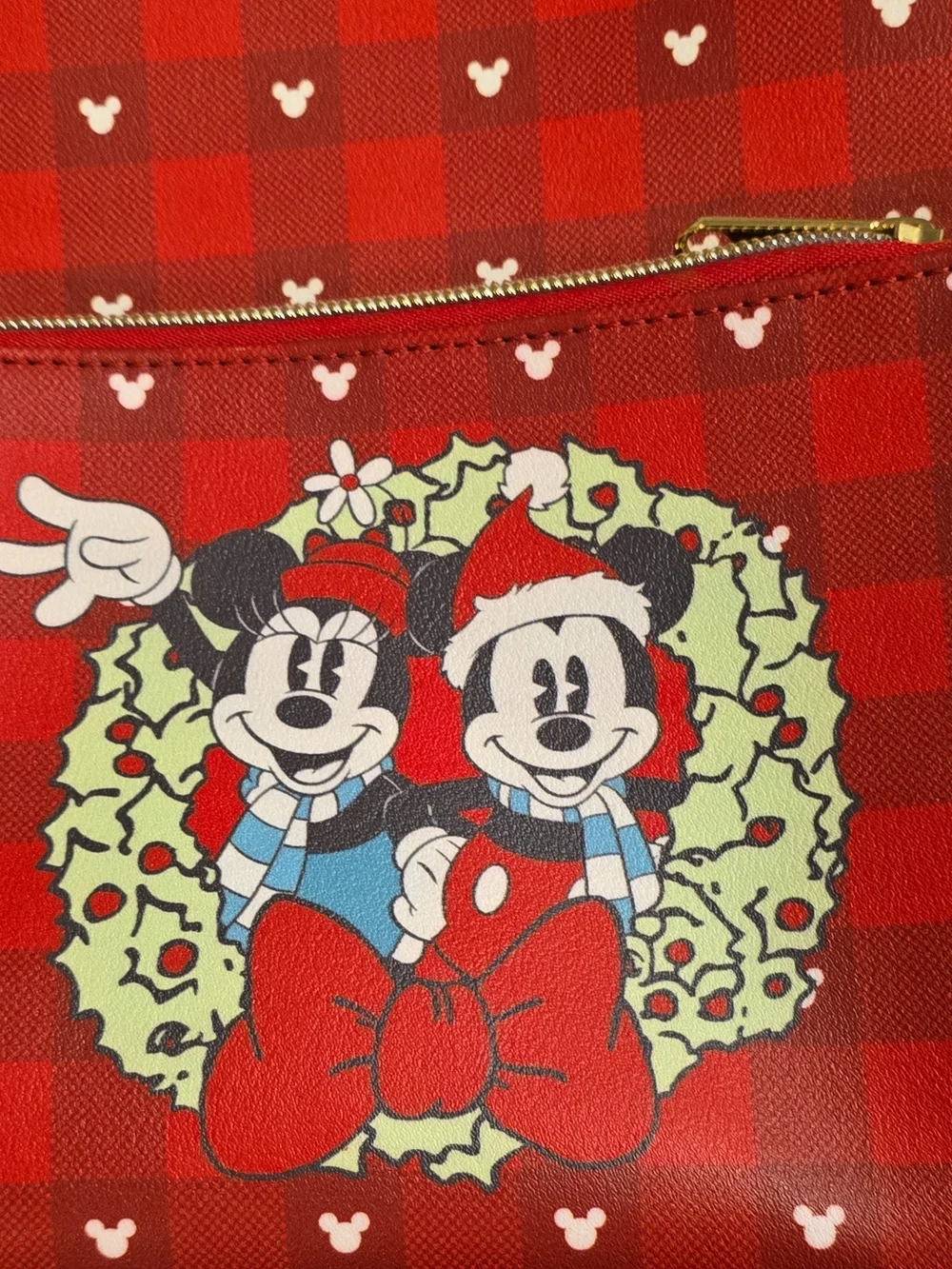 Funko Red and White Mickey & Minnie Holiday Plaid Backpack